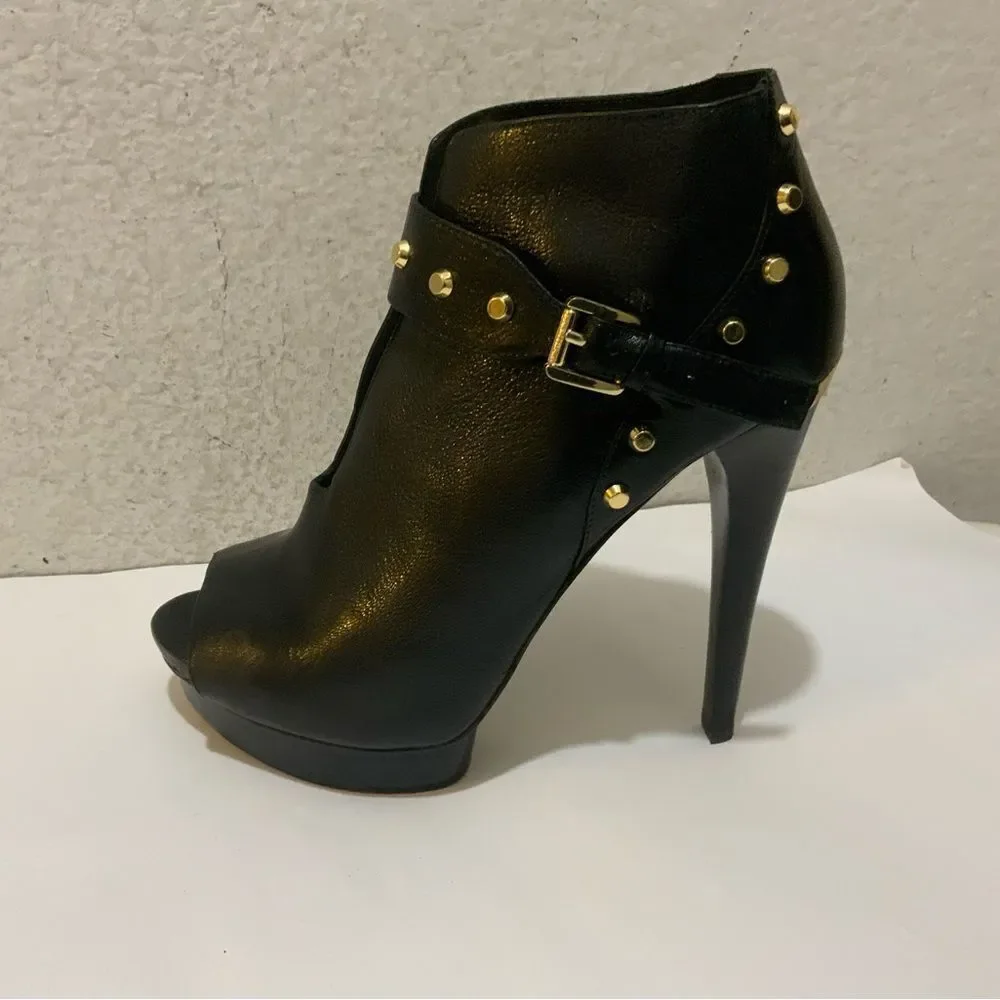 MICHAEL KORS BLACK LEATHER PEEP TOE BOOTIES 9 M